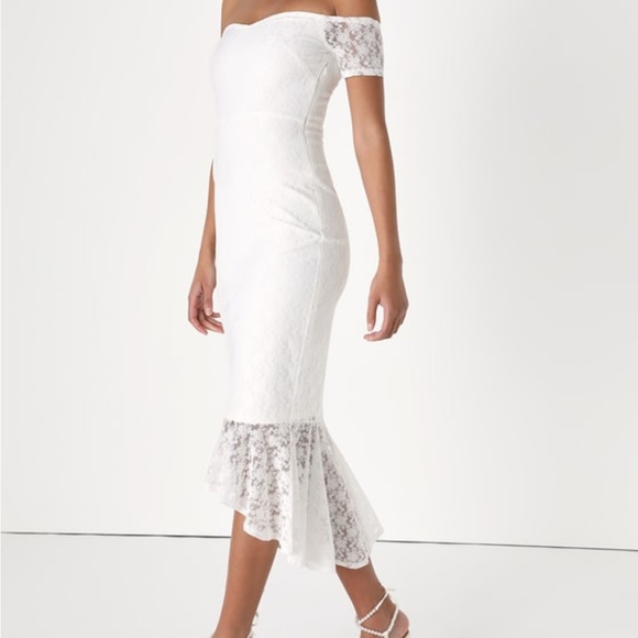 Ivory Lace off the shoulder midi dress - Picture 5 of 10